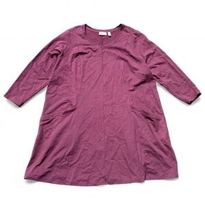 D&Co 3X Petite Terry Sweat Dress Tunic V neck with front pockets